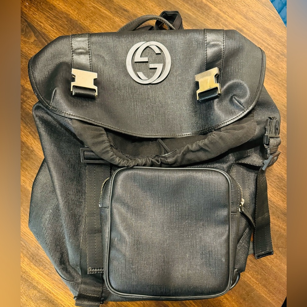 Men’s Black Leather Gucci Backpack